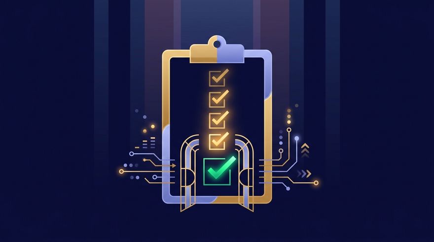 Illustration of a checklist with glowing checkmarks lighting up in sequence