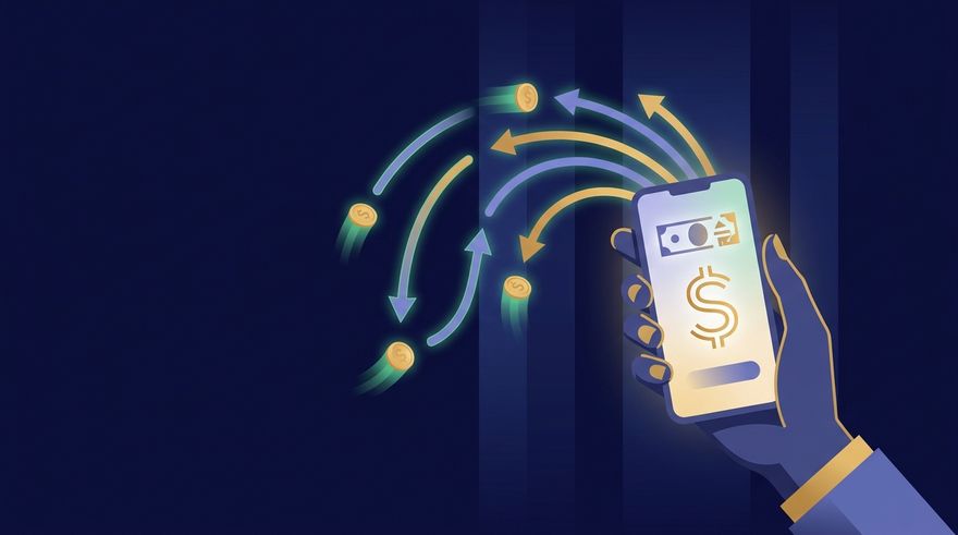 Illustration of a phone sending mobile money to fund a Deriv account in Kenya