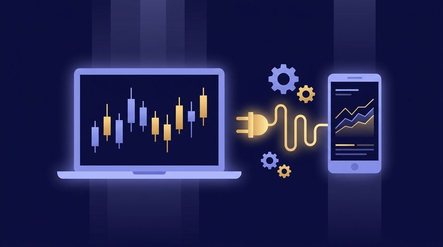 Illustration of a laptop and smartphone linked for MT5 trading