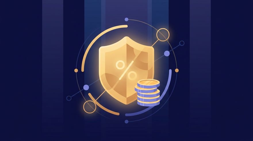 Illustration of a golden shield protecting a small stack of coins