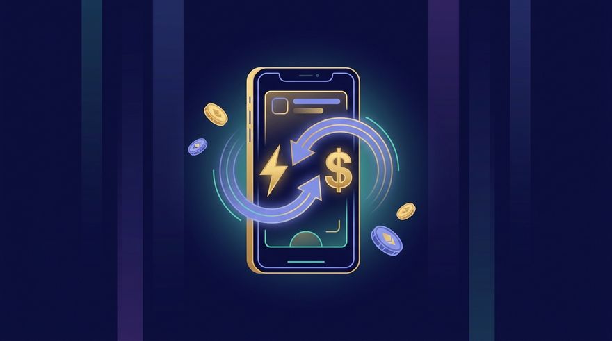 Illustration of a phone funding a Deriv account with instant EFT in South Africa