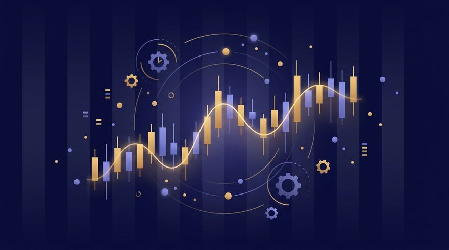Illustration of a candlestick chart driven by a random number engine, running 24/7