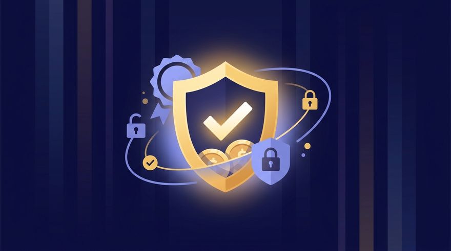 Illustration of a shield and checkmark representing a regulated, trustworthy broker
